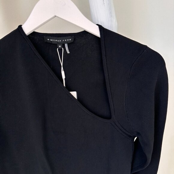 Endless Rose Jeanne Knit Asymmetrical Neck Long Sleeve Black Mini Dress Sz M - Picture 8 of 12